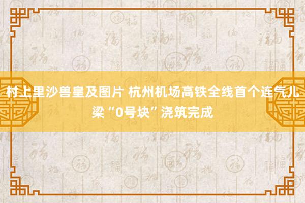 村上里沙兽皇及图片 杭州机场高铁全线首个连气儿梁“0号块”浇筑完成