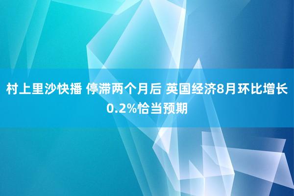 村上里沙快播 停滞两个月后 英国经济8月环比增长0.2%恰当预期