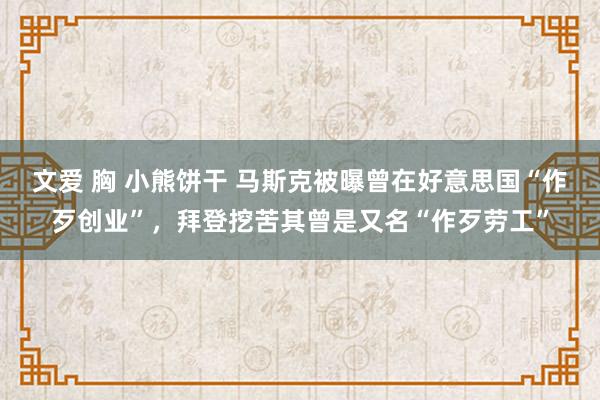 文爱 胸 小熊饼干 马斯克被曝曾在好意思国“作歹创业”，拜登挖苦其曾是又名“作歹劳工”