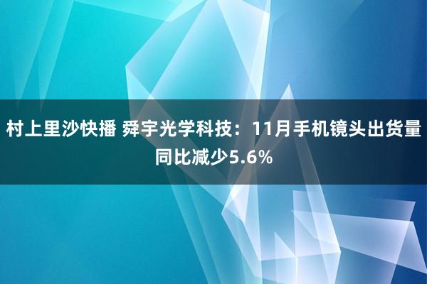 村上里沙快播 舜宇光学科技：11月手机镜头出货量同比减少5.6%