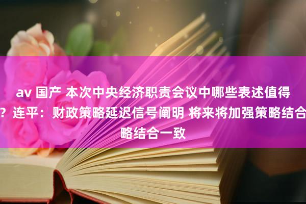 av 国产 本次中央经济职责会议中哪些表述值得关怀？连平：财政策略延迟信号阐明 将来将加强策略结合一致