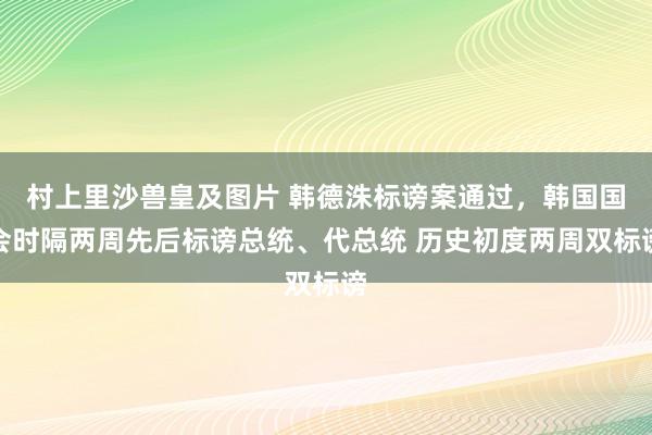 村上里沙兽皇及图片 韩德洙标谤案通过，韩国国会时隔两周先后标谤总统、代总统 历史初度两周双标谤