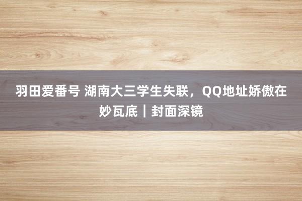 羽田爱番号 湖南大三学生失联，QQ地址娇傲在妙瓦底｜封面深镜